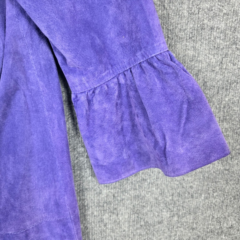 Vintage Denim 24/7 Purple Suede Leather Trench Coat Plus Size 18 Ruffle Retro - Picture 2 of 7